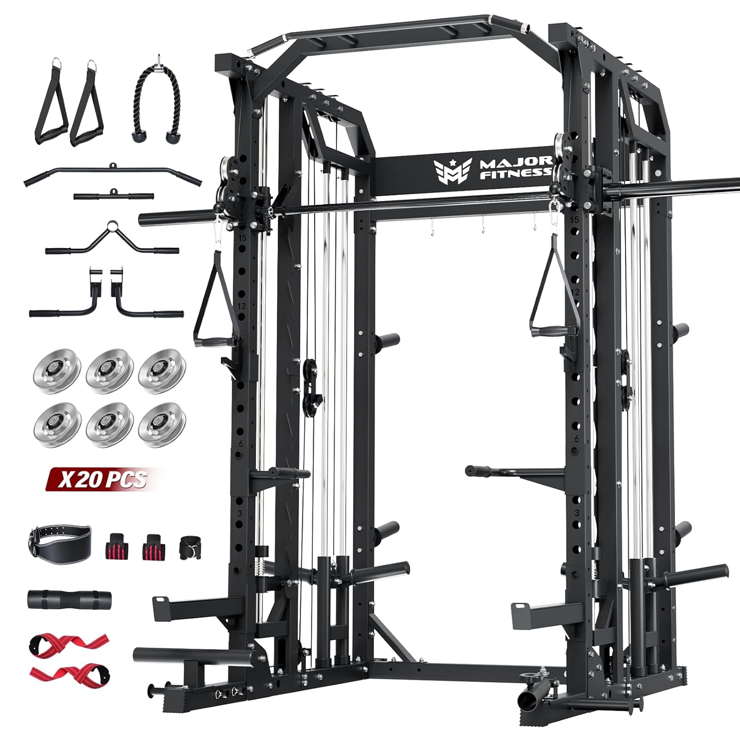 Pulley Home Gym - جهاز سميث للتمارين المنزلية، رف سكوات،